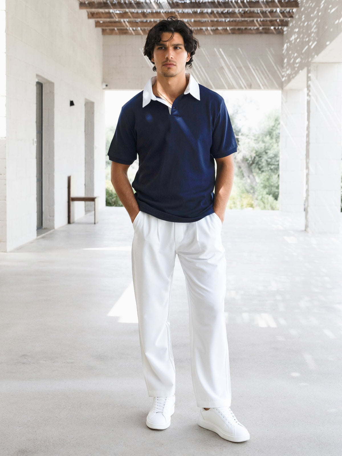 Ander Men's Relaxed Fit Polo Shirt in Navy – view 4