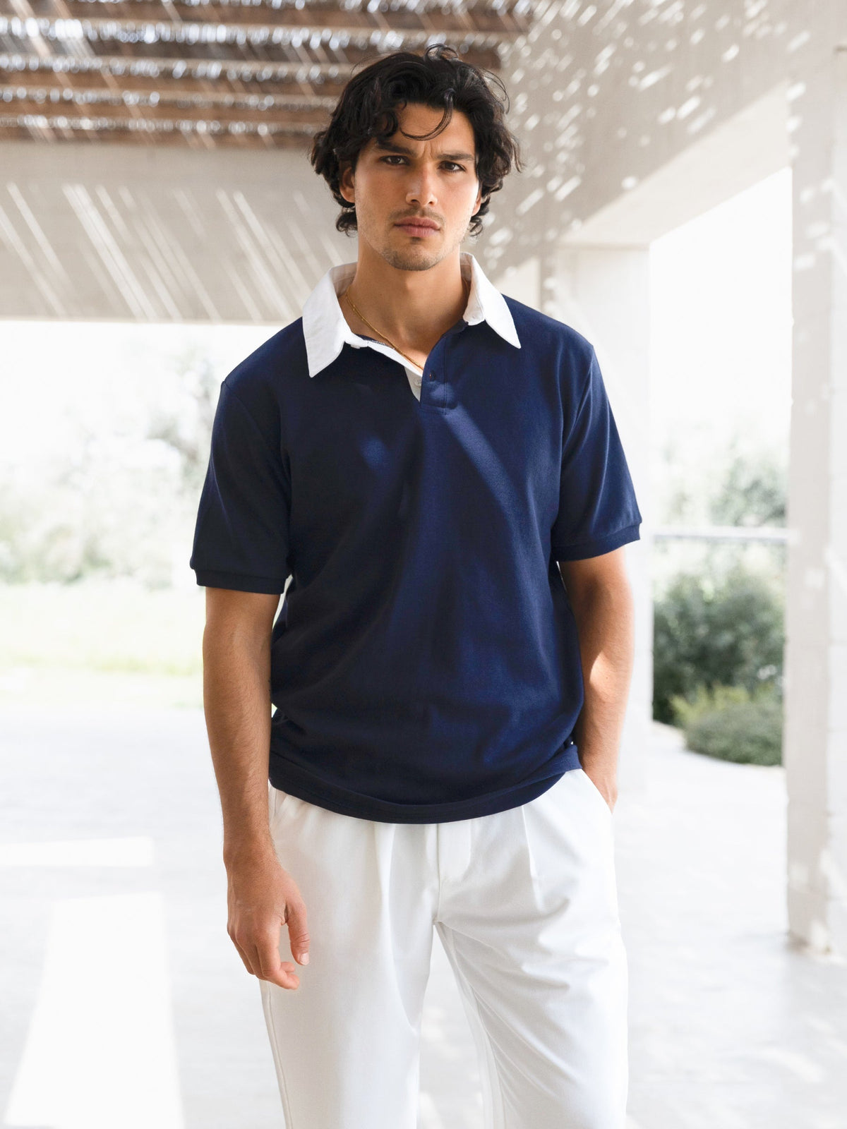 Ander Men's Relaxed Fit Polo Shirt in Navy – view 3