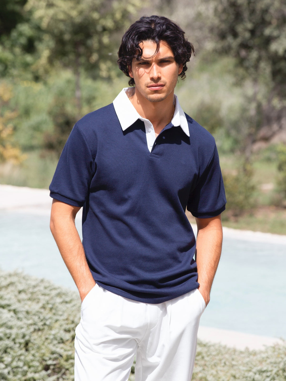 Ander Men's Relaxed Fit Polo Shirt in Navy – view 1