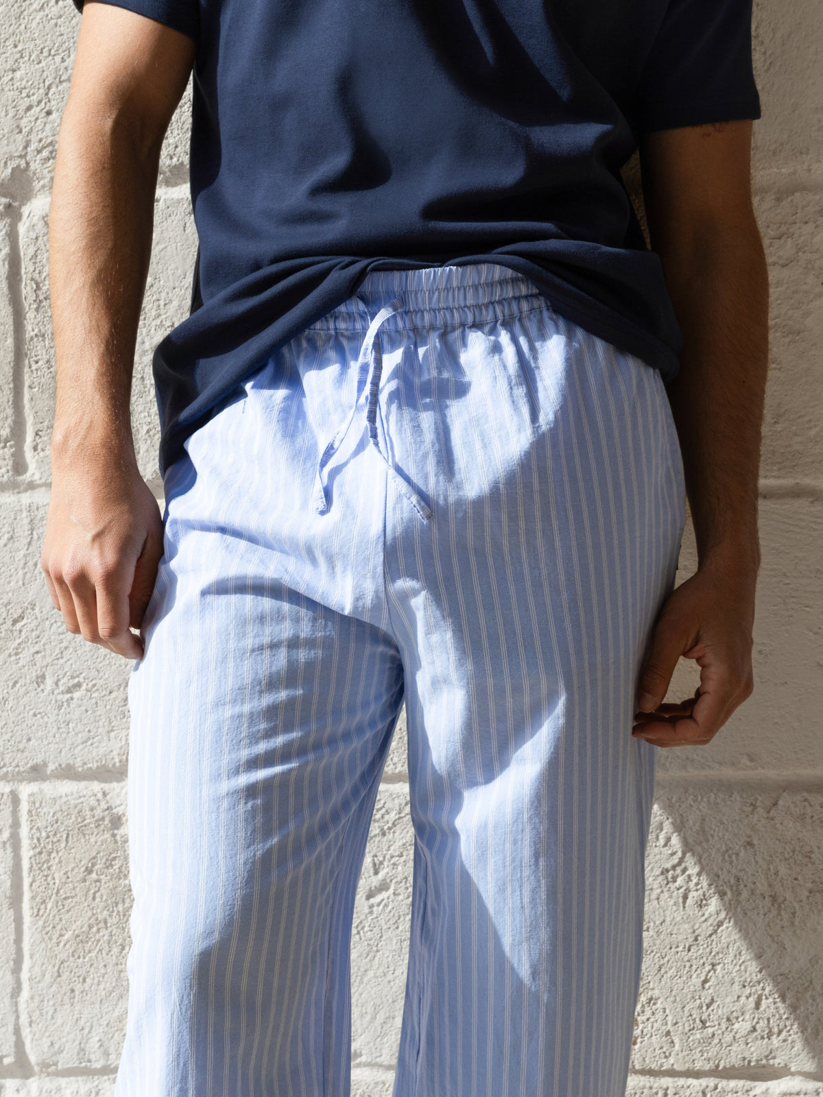 Jonah Men's Relaxed Stripe Cotton Trousers in Blue – view 2