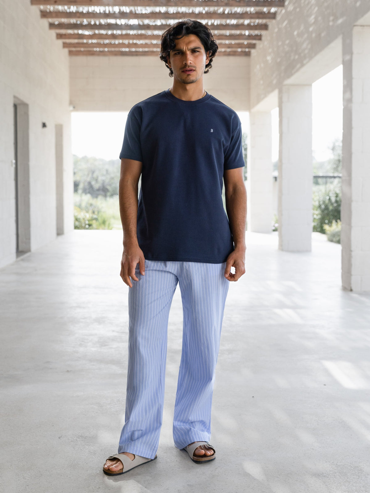 Jonah Men's Relaxed Stripe Cotton Trousers in Blue – view 4