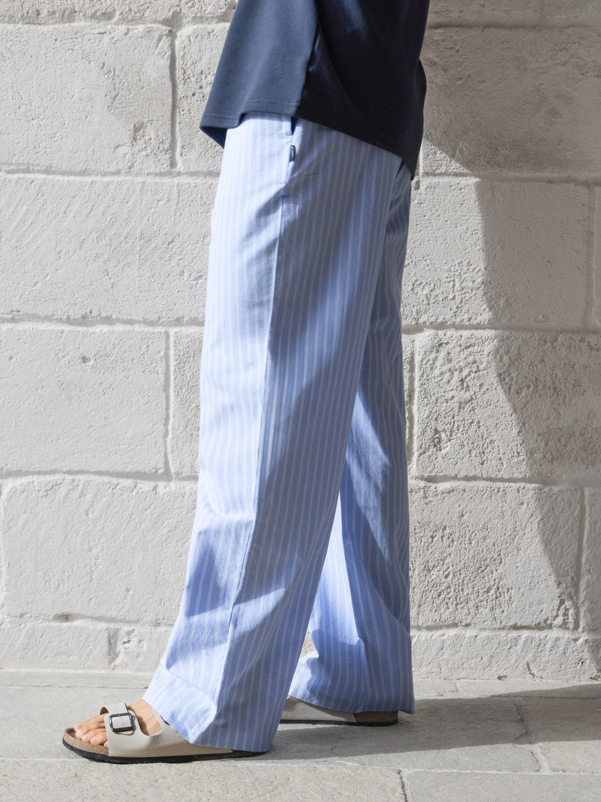 Jonah Men's Relaxed Stripe Cotton Trousers in Blue – view 5