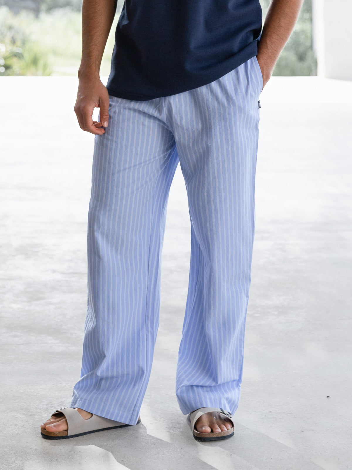 Jonah Men's Relaxed Stripe Cotton Trousers in Blue – view 1