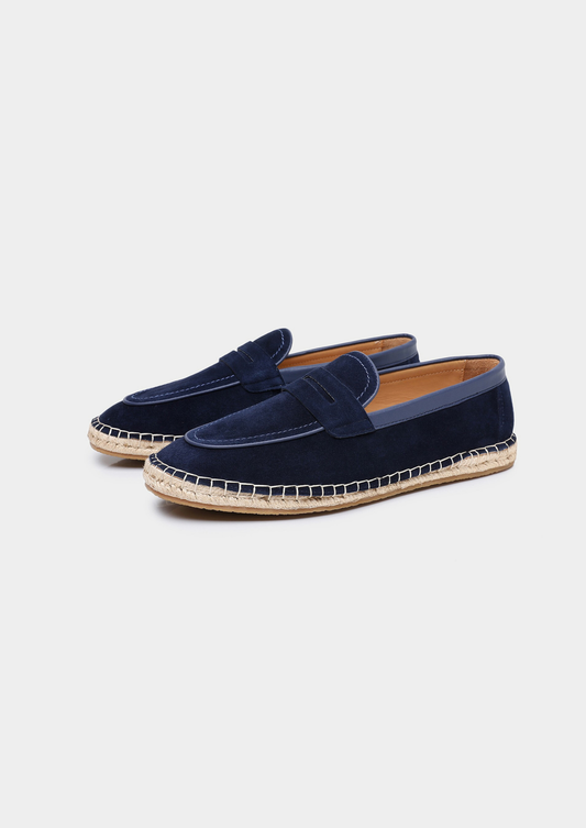 Men's Suede Penny Espadrilles in Navy Blue – view 1