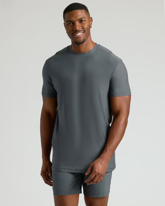 Men's Tall Active Crew T-Shirt 3-Pack – Short Sleeve, Longer Body, Quick-Dry | Carbon, Green & Light Grey