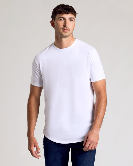 Men's Tall Curved Hem Crew T-Shirt 3-Pack – Short Sleeve, Extra Length, Cotton-Poly Blend | White