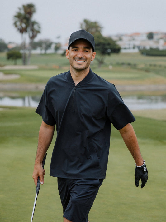 Men's Short Sleeve Golf Quarter Zip in Black – view 2