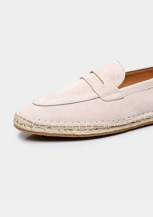 Men's Suede Penny Espadrilles in Off White – view 2