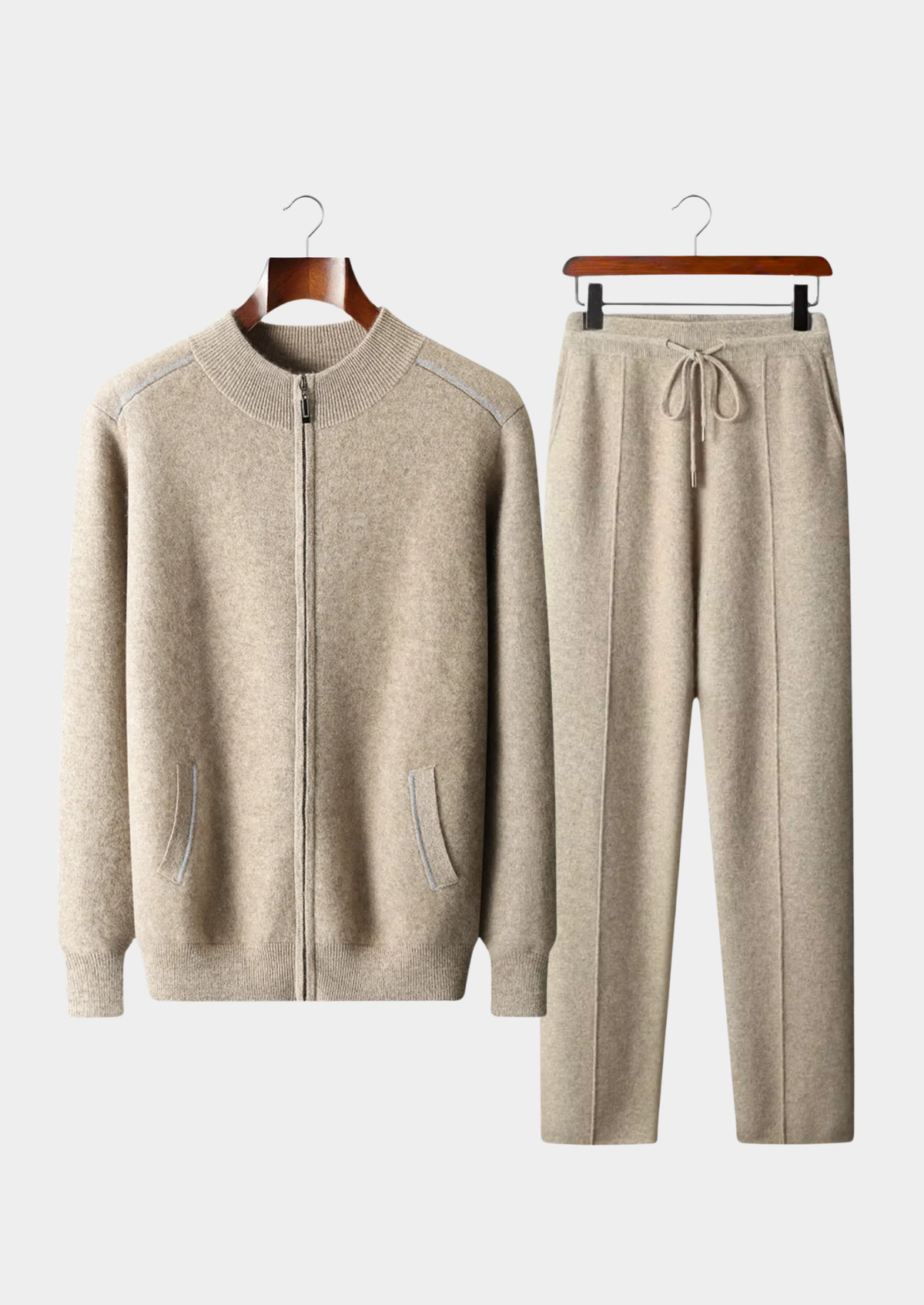 Men's Cashmere Zip Cardigan and Trousers Set in Beige – view 1