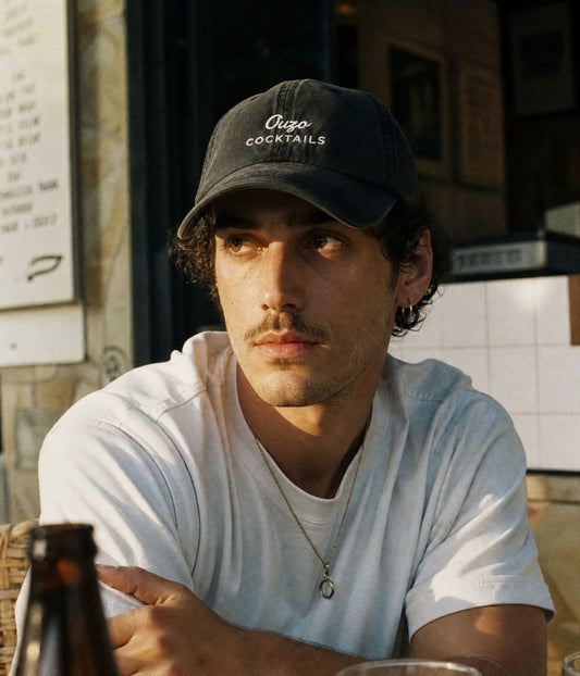Ouzo Cocktails Men's Embroidered Washed Cotton Baseball Cap in Black – view 2