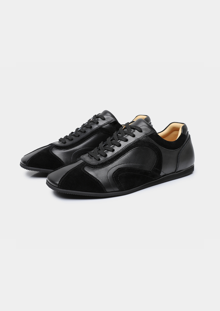 Men's Weekend Walking Trainers (Sneakers) for All-Day Comfort – Retro Runner, Suede and Leather Hybrid Upper | Black