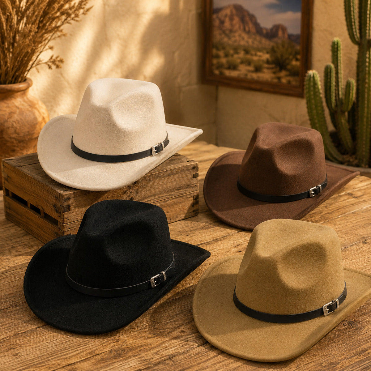 Men's Western Cowboy Hat – Wide Brim with Decorative Band, Adjustable Fit in Classic Neutral Colours – view 4