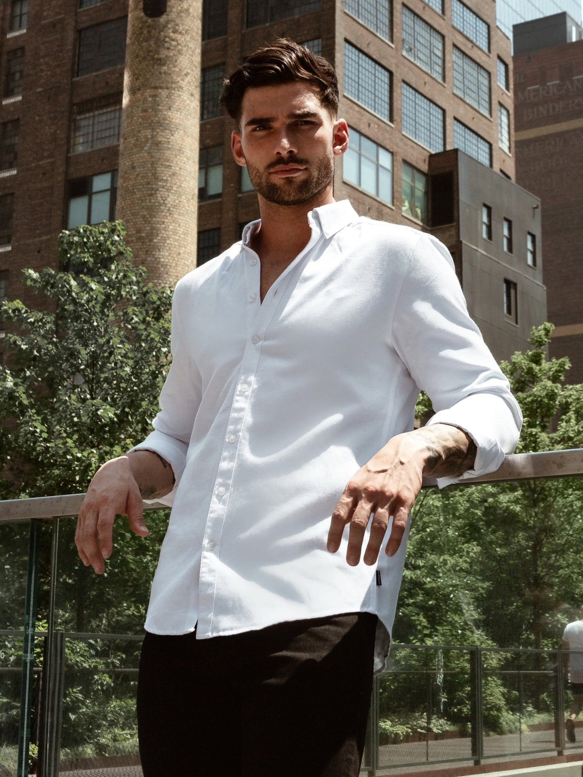 Caspian Men's Long Sleeve Muscle Fit Shirt in White – view 4