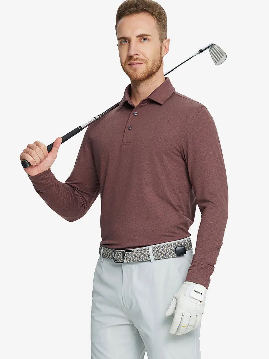Men's Long Sleeve Melange Golf Polo Shirt – view 4