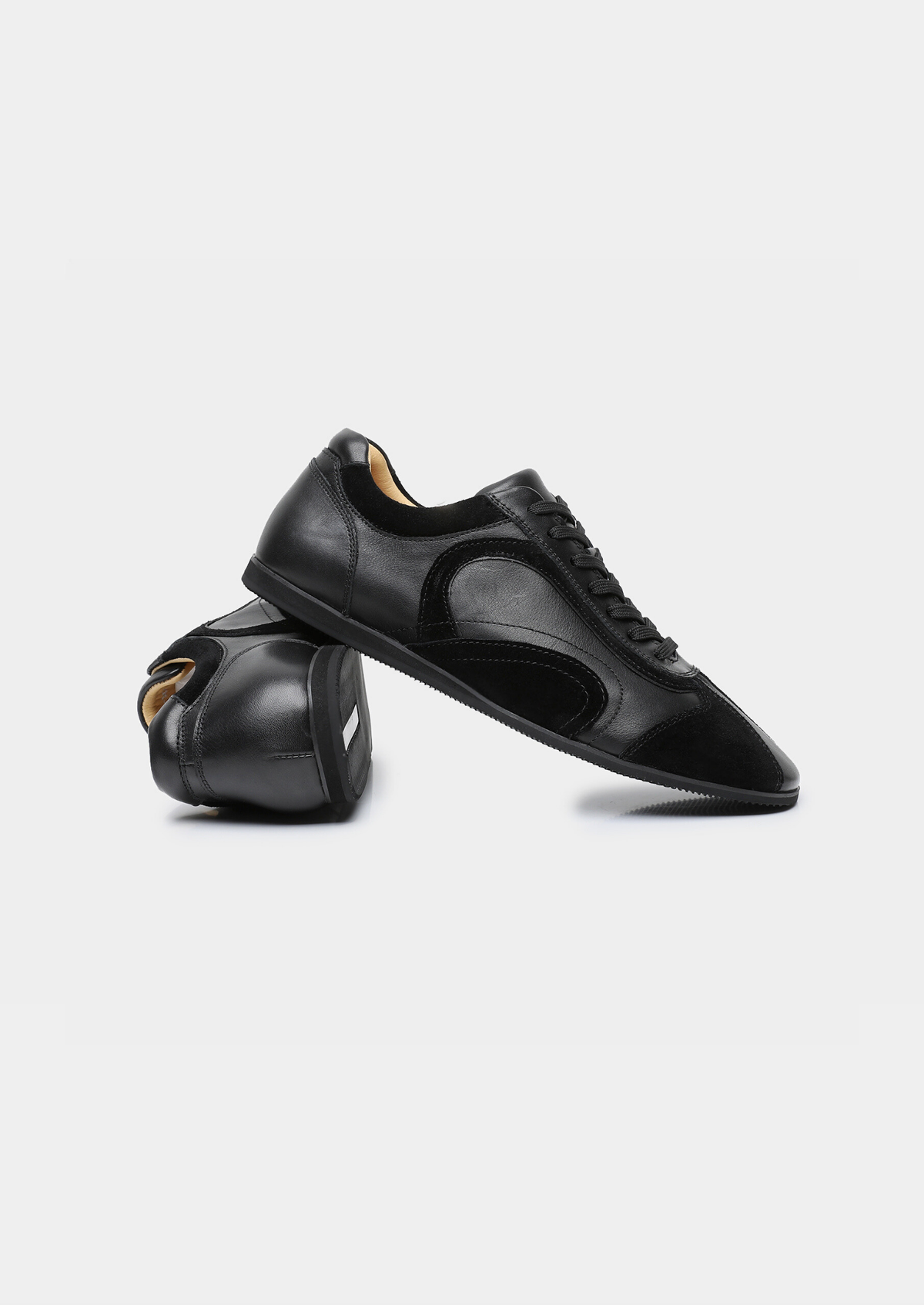 Black Retro Hybrid Suede Leather Runner by SATRI & CO. – product view 2
