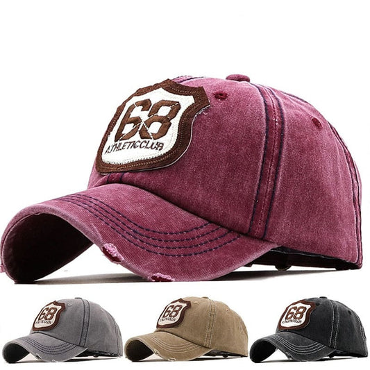 68 Athletic Club Men's Retro Washed Denim Baseball Cap – 100% Cotton, Embroidered Front, Adjustable Fit