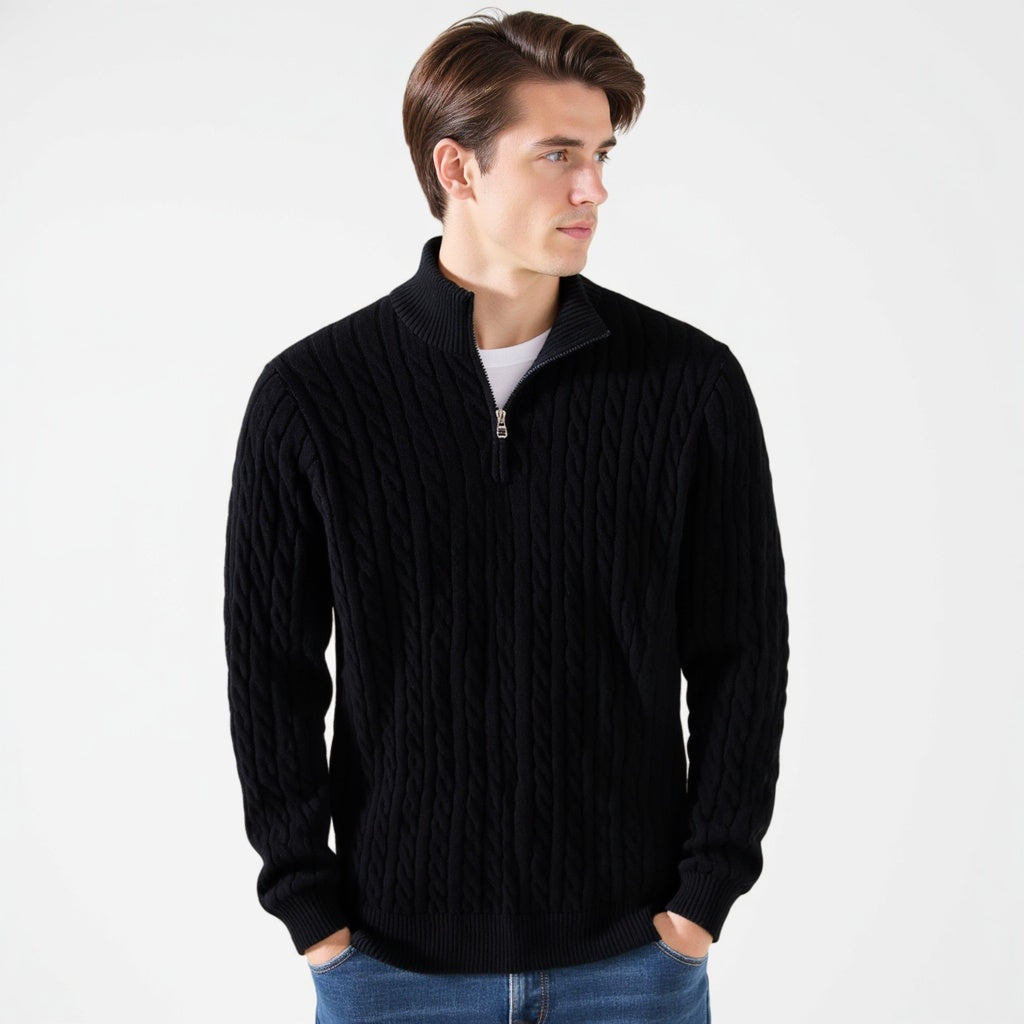 Men's Cotton Cable Knit Half-Zip Jumper – view 10