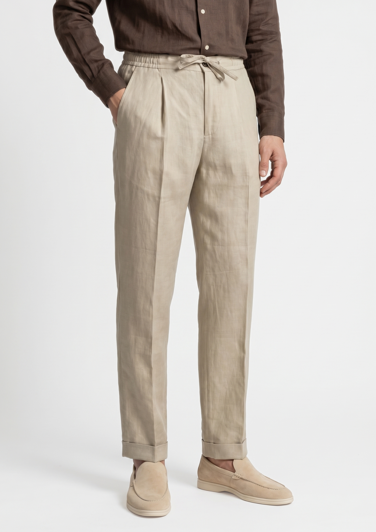 Men's Drawstring Coastal Trousers in Sand – view 1