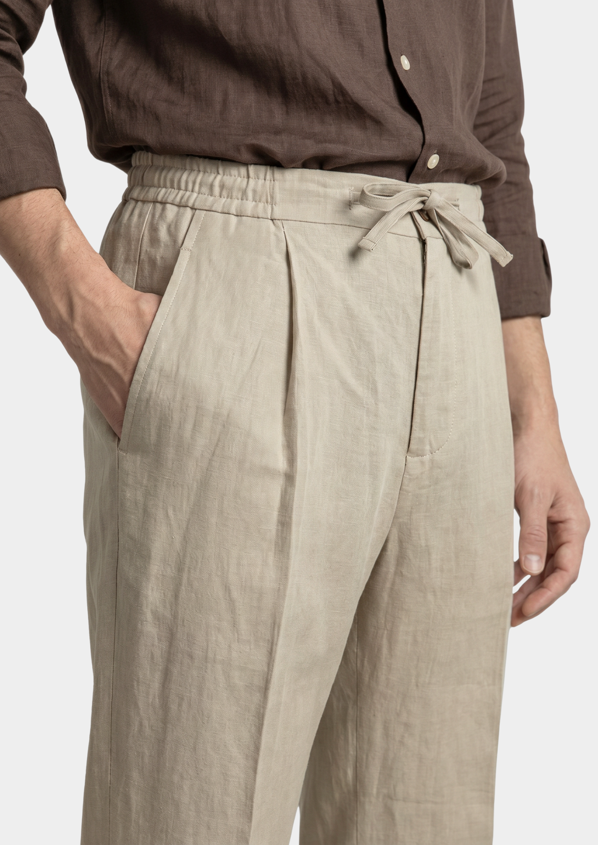 Men's Drawstring Coastal Trousers in Sand – view 2
