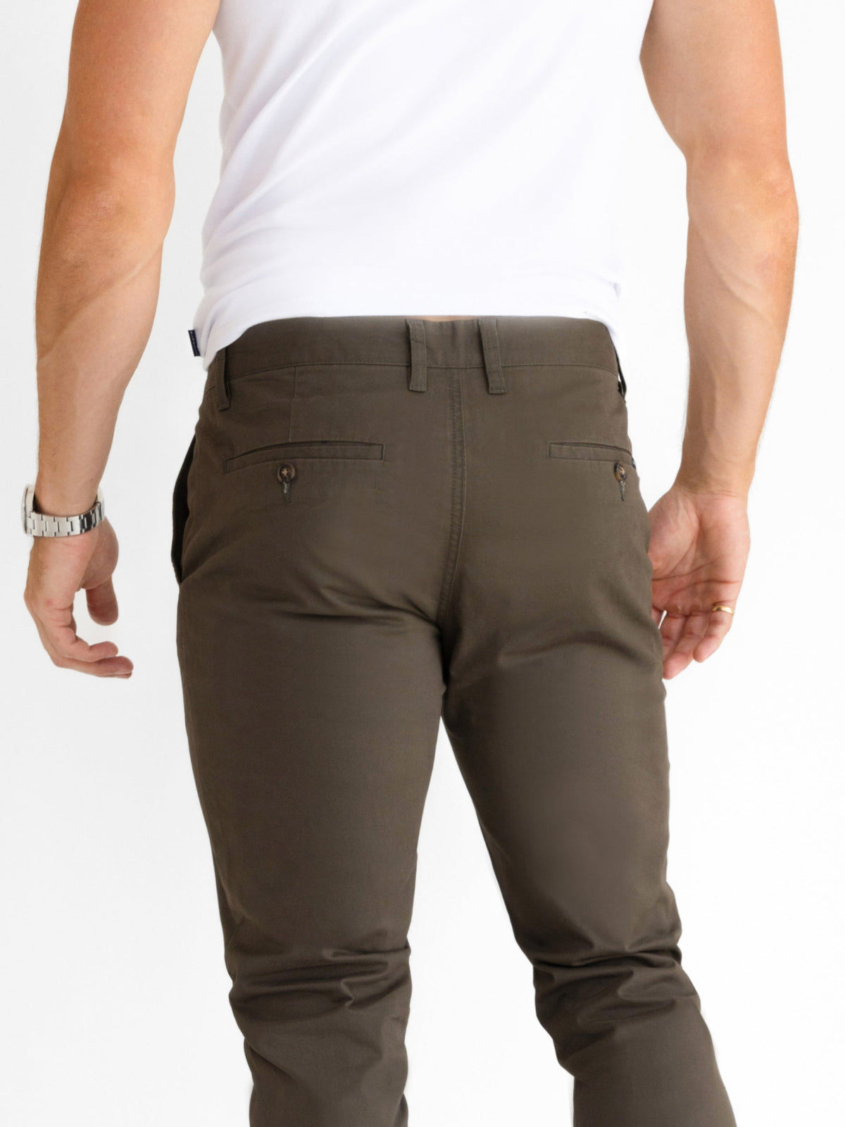 Men's Stretch Cotton Slim Fit Chinos in Khaki – view 4