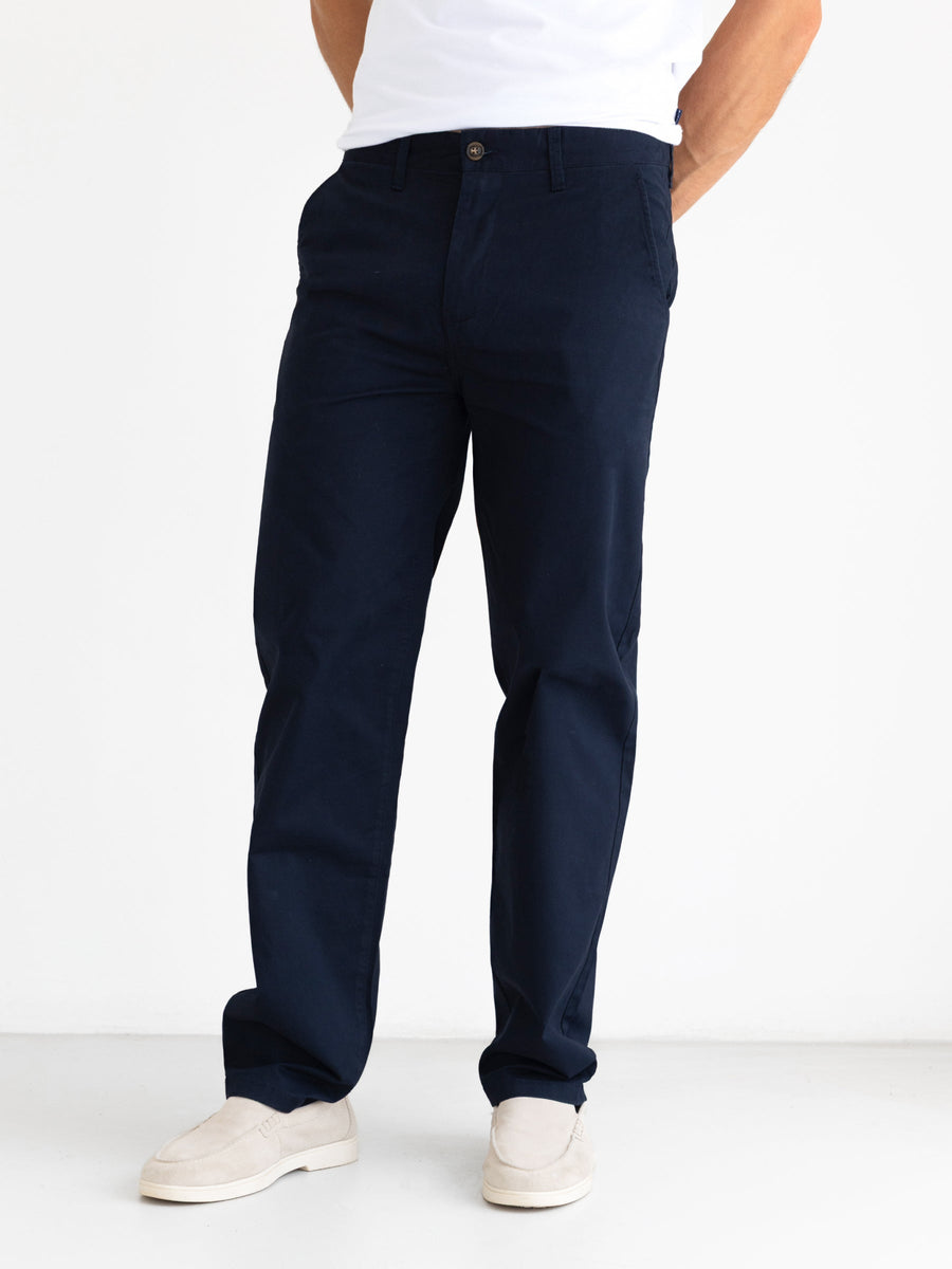 Men's Relaxed Wide-Leg Stretch Cotton Chinos – Soft Cotton Blend, Belt Loops, Side and Back Pockets | Navy
