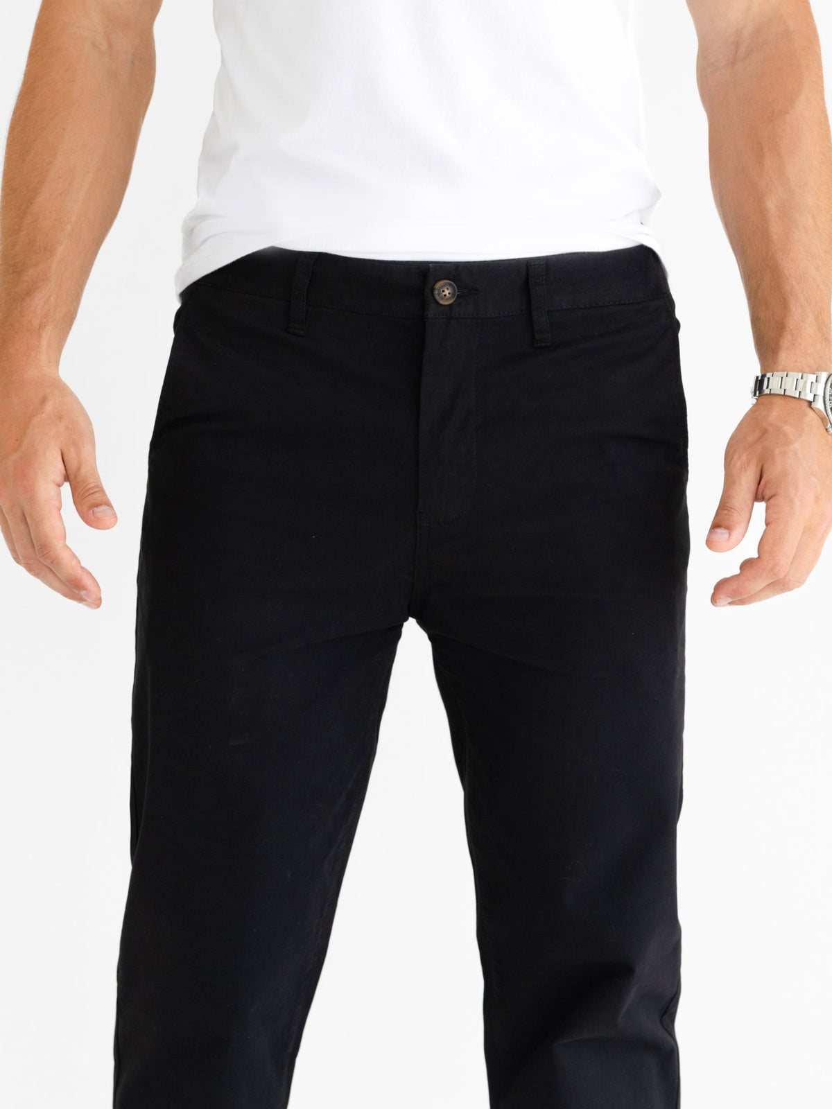 Men's Stretch Cotton Slim Fit Chinos in Black – view 4
