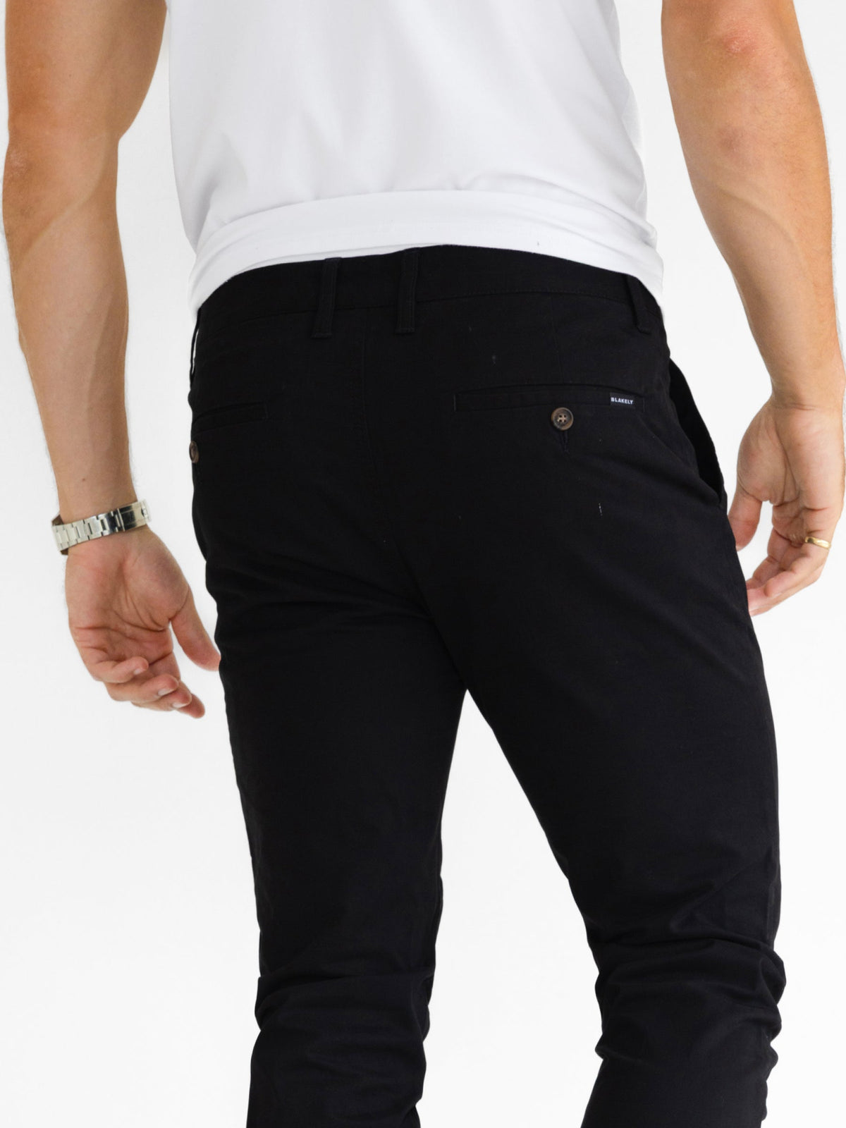 Men's Stretch Cotton Slim Fit Chinos in Black – view 3