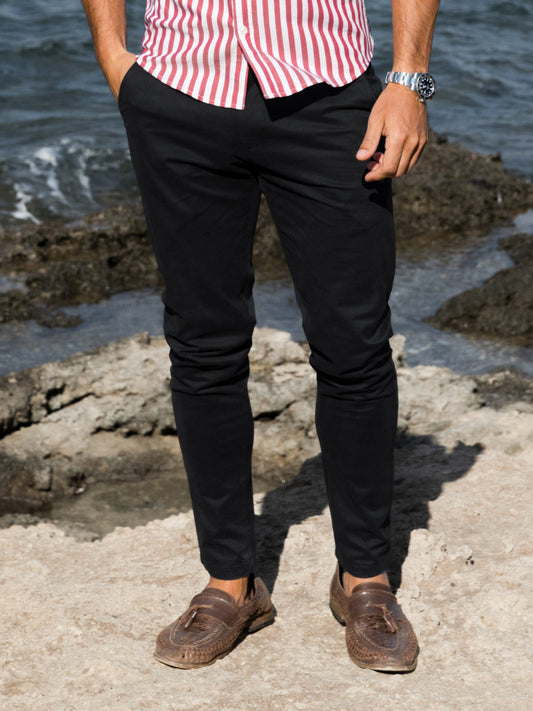 Men's Stretch Cotton Slim Fit Chinos in Black – view 1