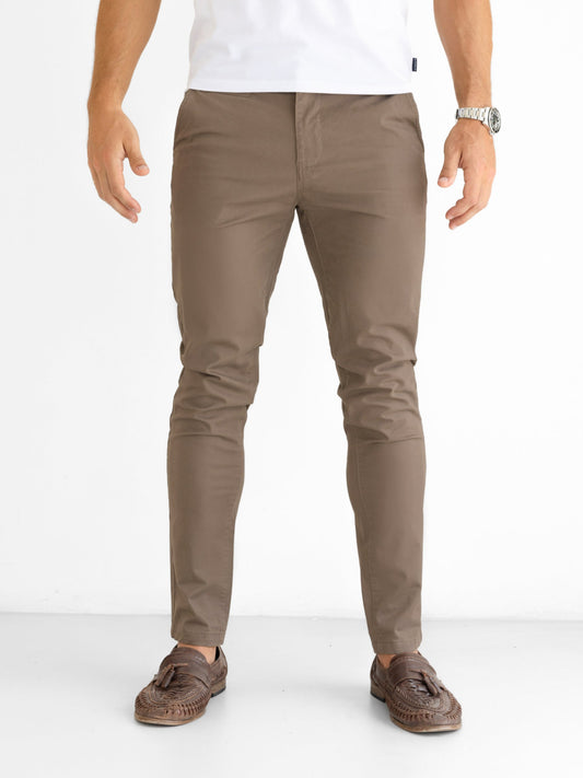 Men's Stretch Cotton Slim Fit Chinos in Brown – view 1