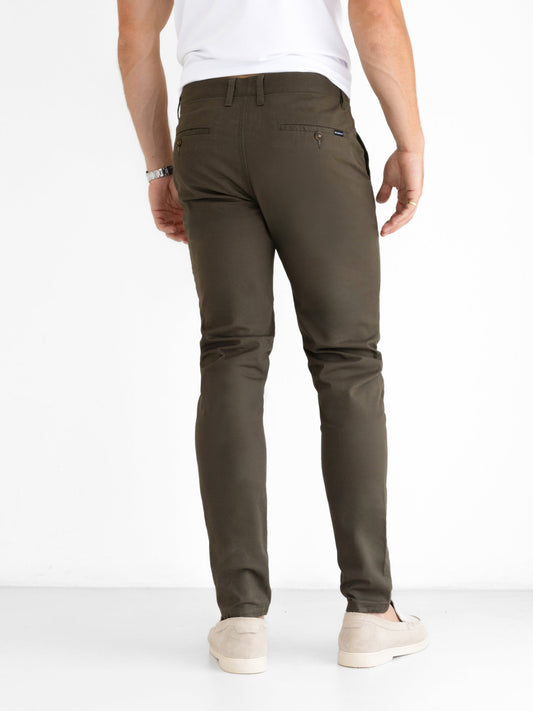 Men's Stretch Cotton Slim Fit Chinos in Khaki – view 2