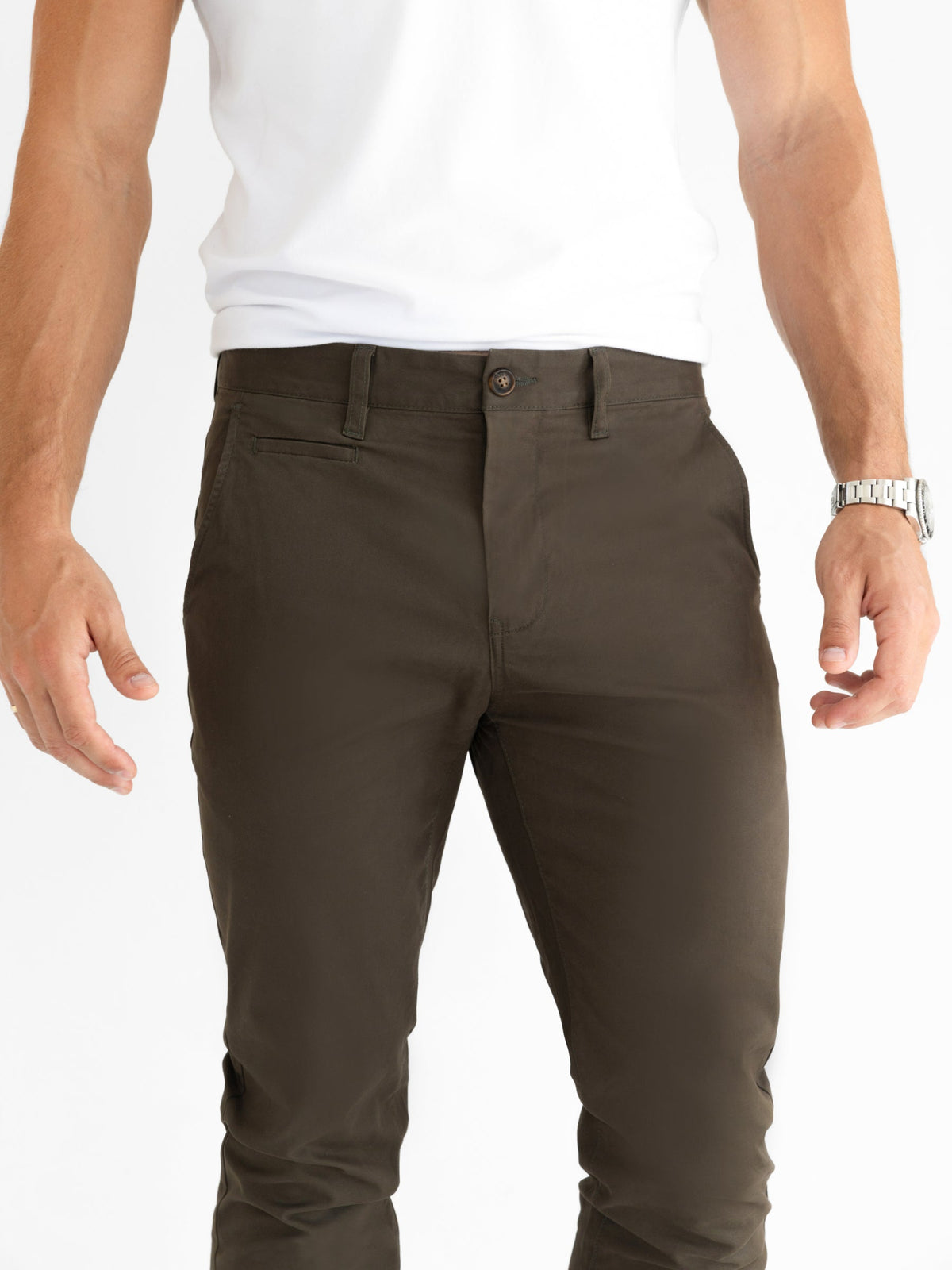 Men's Stretch Cotton Slim Fit Chinos in Khaki – view 3