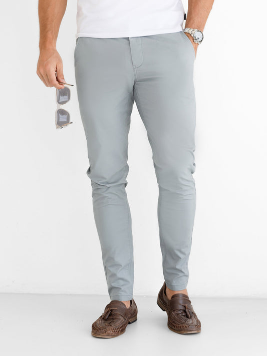Men's Stretch Cotton Slim Fit Chinos in Light Grey – view 1