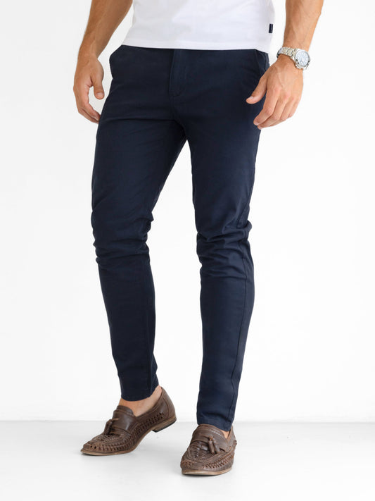 Men's Stretch Cotton Slim Fit Chinos in Navy – view 1