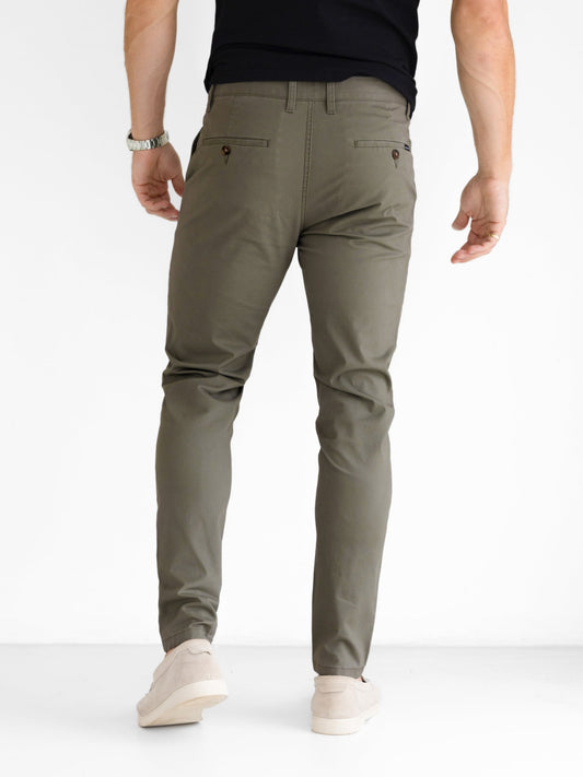 Men's Stretch Cotton Slim Fit Chinos in Safari Green – view 2