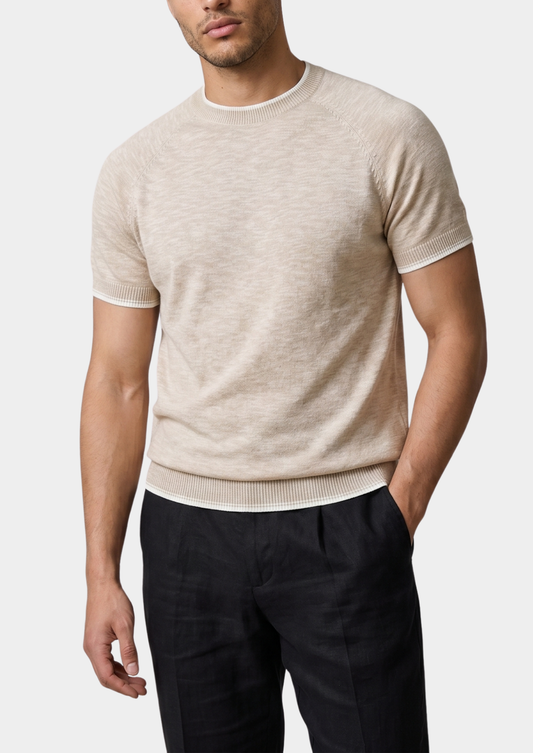 Capri Beige Linen Contrast T-Shirt by SATRI & CO. – product view 1