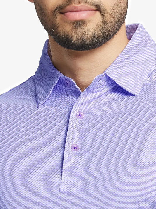 Men's Performance Jacquard Polo Shirt – Contrast Print Collar and Placket, Quick-Dry 4-Way Stretch
