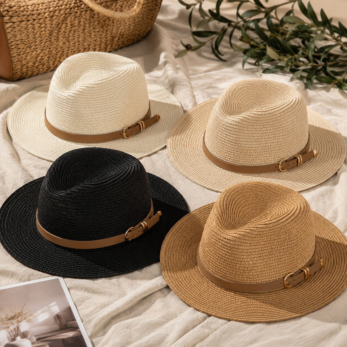 Men's Lightweight Straw Panama Hat with Leather Buckle Band – Wide Brim, Breathable, Adjustable 56–60 cm