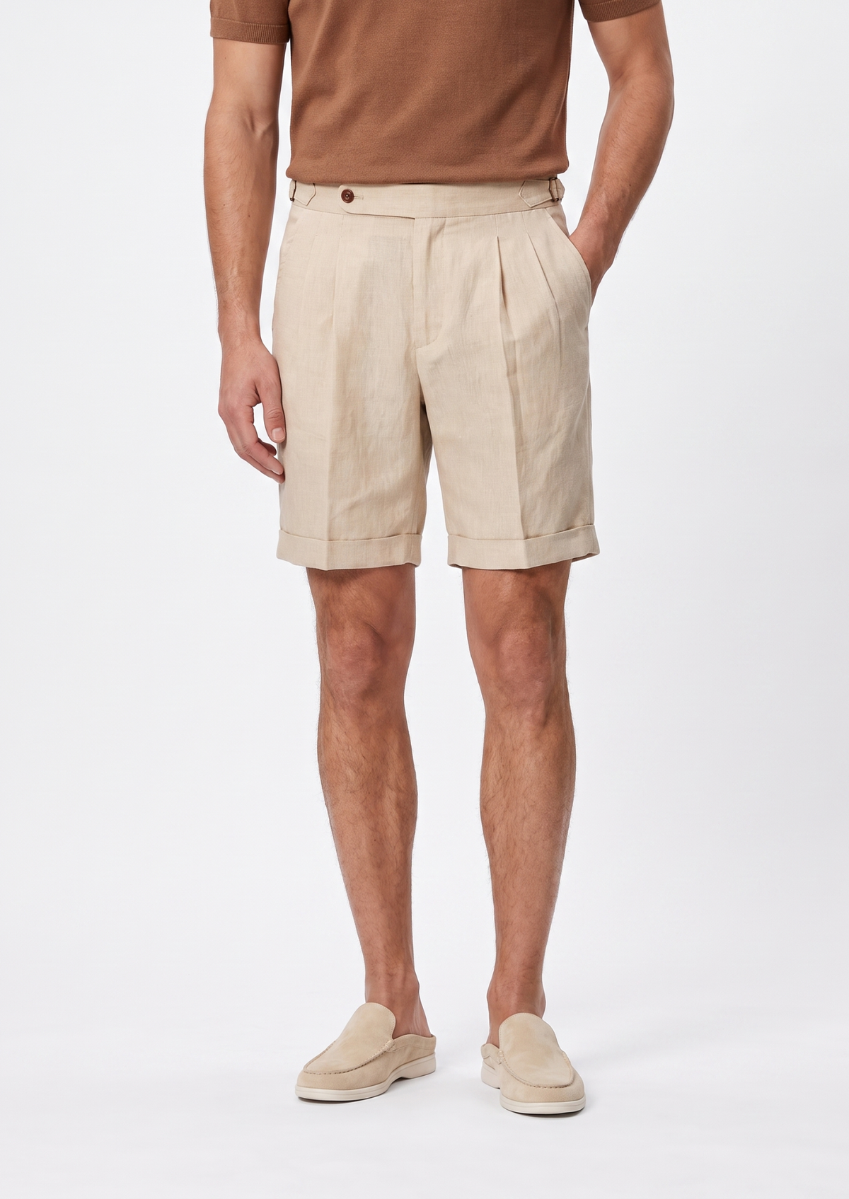 Men's Pleated Linen Seaside Shorts in Sand – view 3
