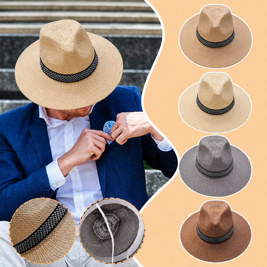Men's Foldable Straw Panama Hat – Airy Weave, 7 cm Brim, Packable for Travel, Adjustable 56–60 cm