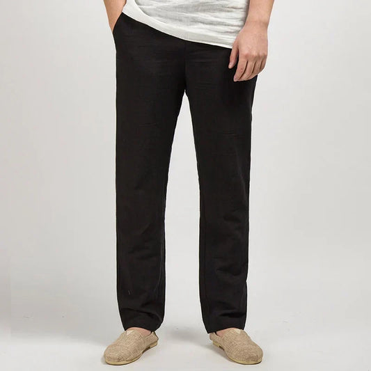 Como Men's Straight Leg Linen Trousers – Pure Linen, Loose Breathable Fit for Warm Summer Weather