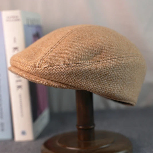 Aberdeen Men's Vintage Wool Flat Cap – Acrylic Inner Lining, Classic Shape, Four Sizes 54–62 cm | Khaki