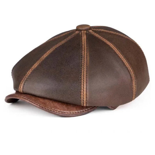Aigburth Men's Sheepskin Leather Newsboy Cap – 8-Panel Crown, Cotton Sweatband, Three Adjustable Sizes