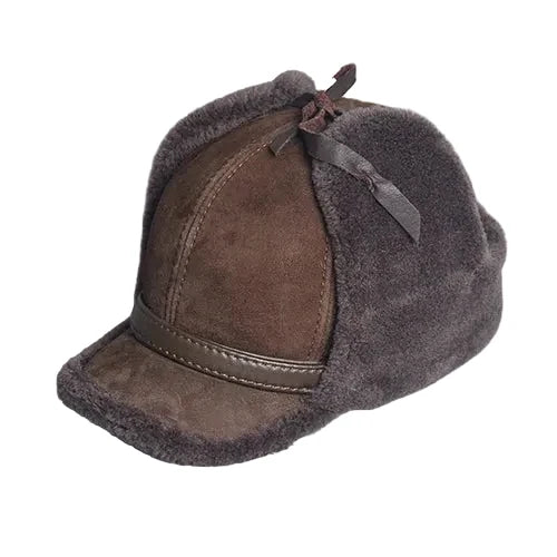 Alaska Men's Genuine Leather Trapper Bomber Hat – Sheepskin Leather, Inner Lamb Fur, Soft Lining