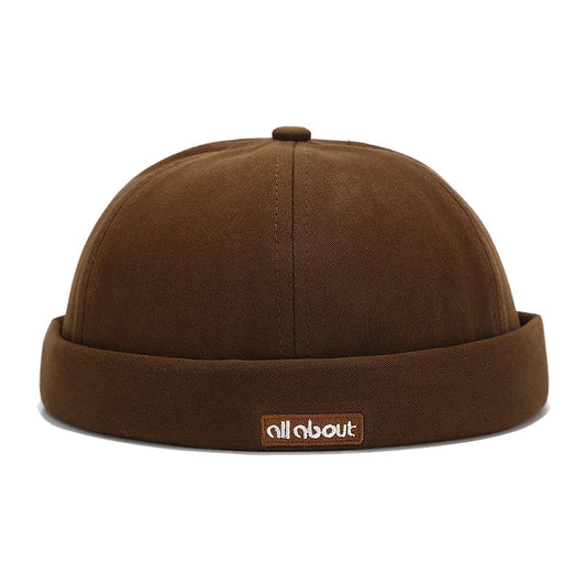 All About Cotton Men's Embroidered Brimless Docker Cap – 100% Cotton, Close Fit, Adjustable Size