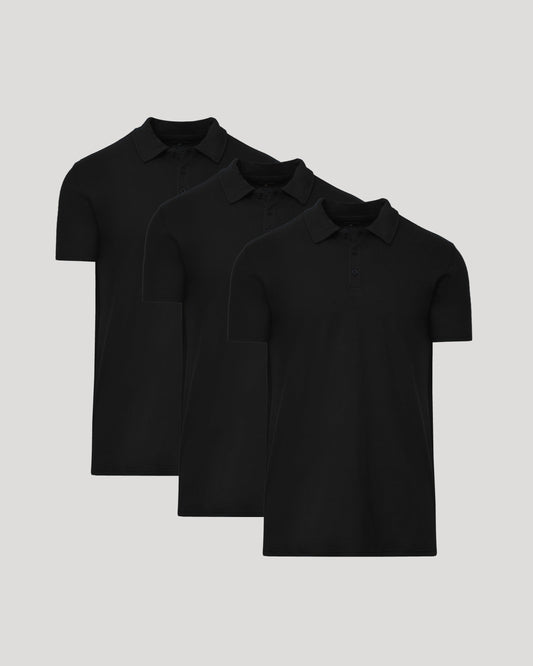 Men's Tall Classic Polo Shirt 3-Pack – Short Sleeve, Longer Body, Soft Cotton-Poly Jersey | Black
