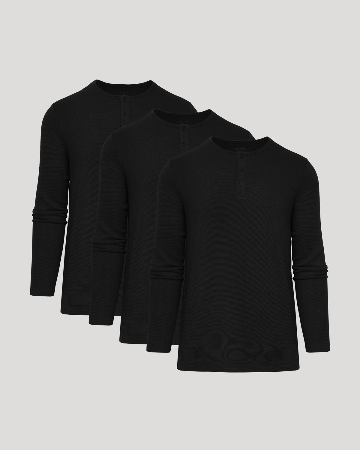 Men's Waffle Knit Long Sleeve Henley 3-Pack – Modal Blend, 3-Button Placket | Black – view 1
