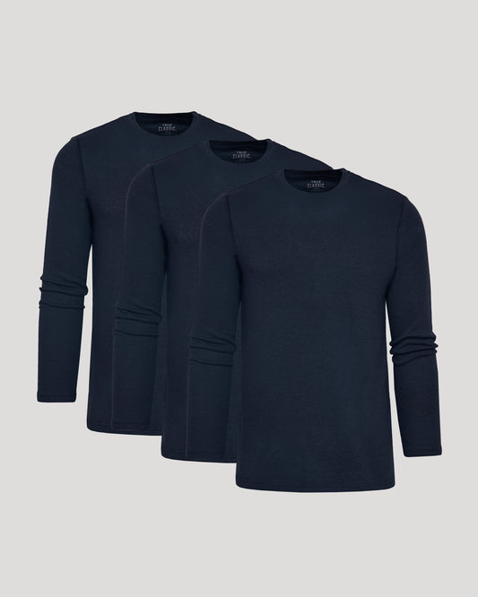 Men's Waffle Knit Long Sleeve Crew T-Shirt 3-Pack – Modal Blend, Brushed Feel | Navy