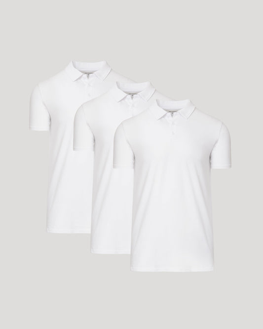 Men's Tall Classic Polo Shirt 3-Pack – Short Sleeve, Longer Body, Soft Cotton-Poly Jersey | White