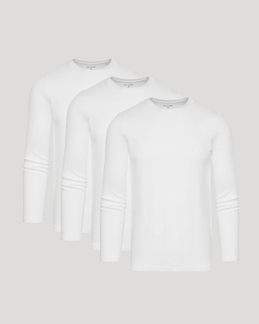 Men's Waffle Knit Long Sleeve Crew T-Shirt 3-Pack – Modal Blend, Brushed Feel | White