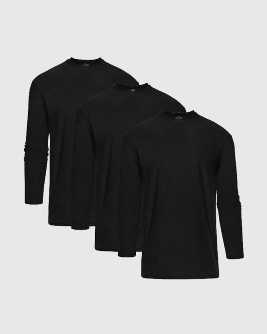 Men's Active Long Sleeve Crew T-Shirt 3-Pack – Moisture-Wicking, Quick-Dry, Stretch | Black